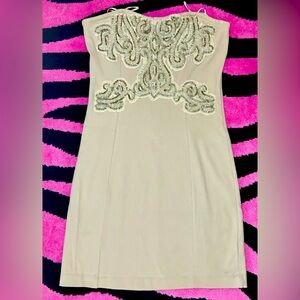 Free People Body con boho embellished nude mini dress